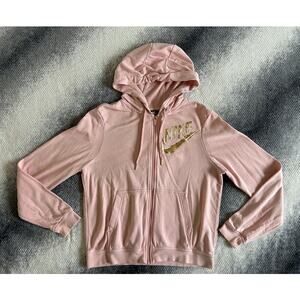 Nike Womens Metallic Gold Pink Full Zip Hoodie Regular Fit Sweatshirt Size Small